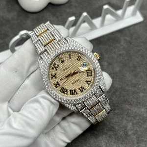 Đồng Hồ Rolex Chế Tác Full Kim Cương Moissanite DateJust Demi Gold 41mm (2)