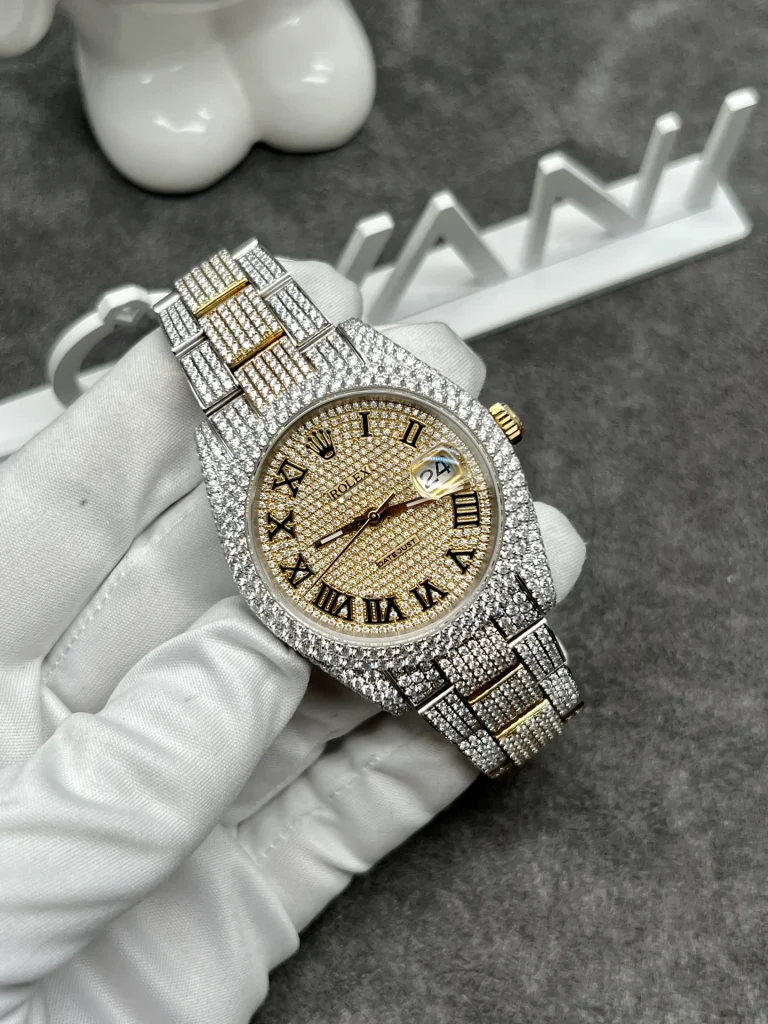 Đồng Hồ Rolex Chế Tác Full Kim Cương Moissanite DateJust Demi Gold 41mm (2)