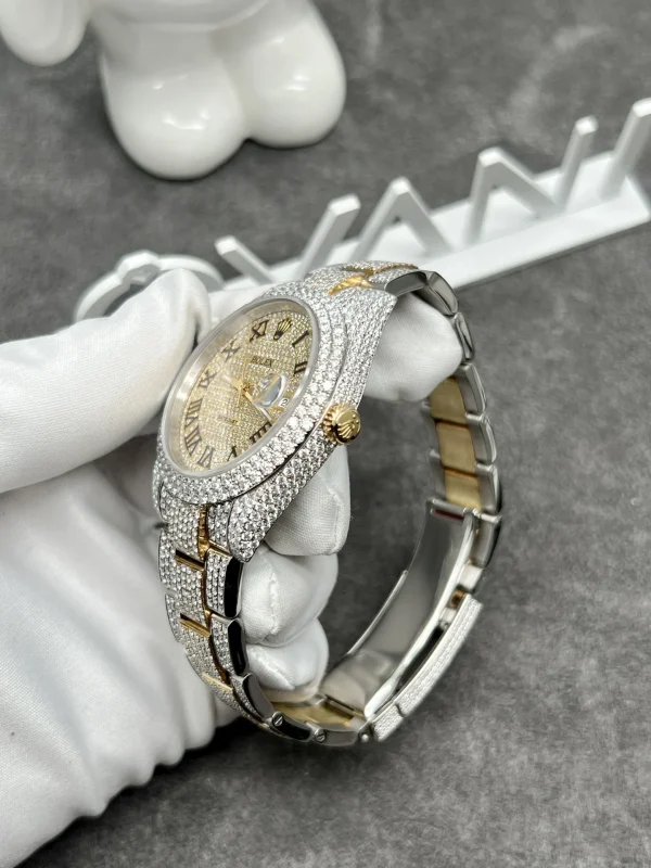 Đồng Hồ Rolex Chế Tác Full Kim Cương Moissanite DateJust Demi Gold 41mm (2)