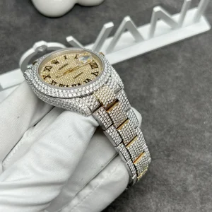 Đồng Hồ Rolex Chế Tác Full Kim Cương Moissanite DateJust Demi Gold 41mm (2)