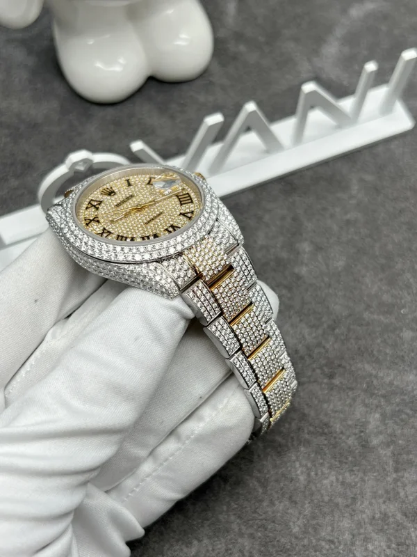 Đồng Hồ Rolex Chế Tác Full Kim Cương Moissanite DateJust Demi Gold 41mm (2)