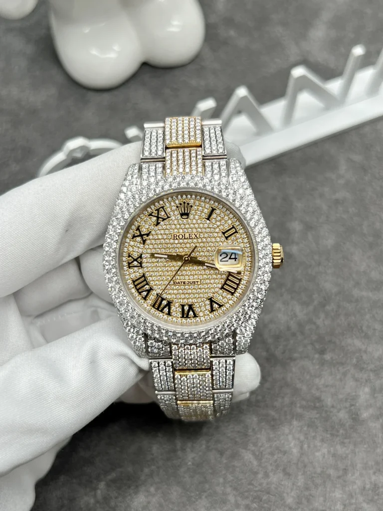 Đồng Hồ Rolex Chế Tác Full Kim Cương Moissanite DateJust Demi Gold 41mm (2)