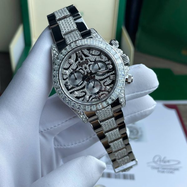 Đồng Hồ Rolex Cosmograph Daytona Eye Of The Tiger Chế Tác Kim Cương Moissanite Hong Kong 40mm (2)