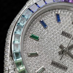 Đồng Hồ Rolex DateJust Chế Tác Ruby + Kim Cương Moissanite Dây Jubilee 41mm (16)