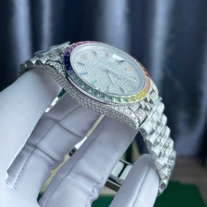 Đồng Hồ Rolex DateJust Chế Tác Ruby + Kim Cương Moissanite Dây Jubilee 41mm (2)