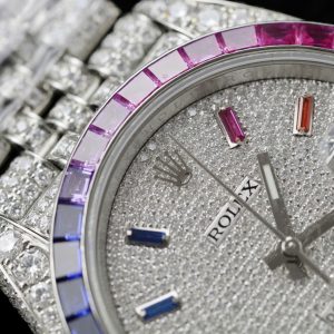 Đồng Hồ Rolex DateJust Chế Tác Ruby + Kim Cương Moissanite Dây Jubilee 41mm (16)