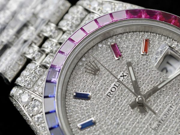 Đồng Hồ Rolex DateJust Chế Tác Ruby + Kim Cương Moissanite Dây Jubilee 41mm (16)