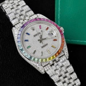 Đồng Hồ Rolex DateJust Chế Tác Ruby + Kim Cương Moissanite Dây Jubilee 41mm (16)