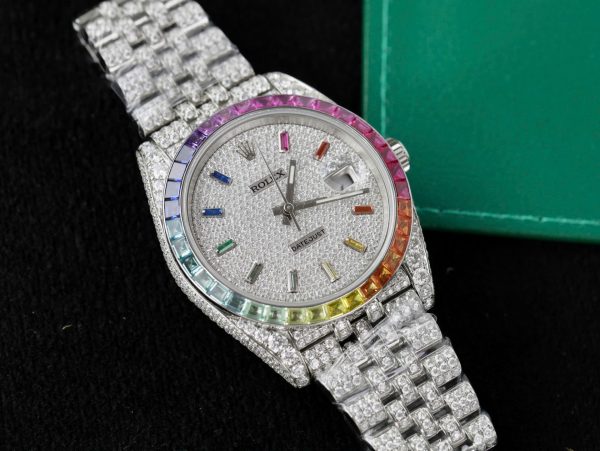 Đồng Hồ Rolex DateJust Chế Tác Ruby + Kim Cương Moissanite Dây Jubilee 41mm (16)