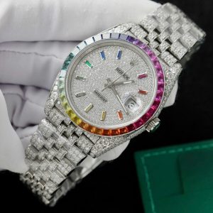 Đồng Hồ Rolex DateJust Chế Tác Ruby + Kim Cương Moissanite Dây Jubilee 41mm (16)