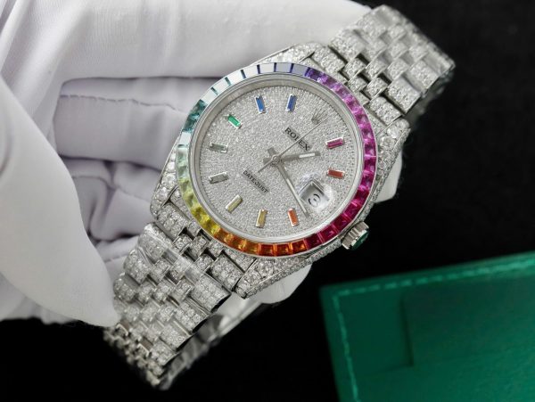 Đồng Hồ Rolex DateJust Chế Tác Ruby + Kim Cương Moissanite Dây Jubilee 41mm (16)