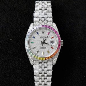 Đồng Hồ Rolex DateJust Chế Tác Ruby + Kim Cương Moissanite Dây Jubilee 41mm (16)