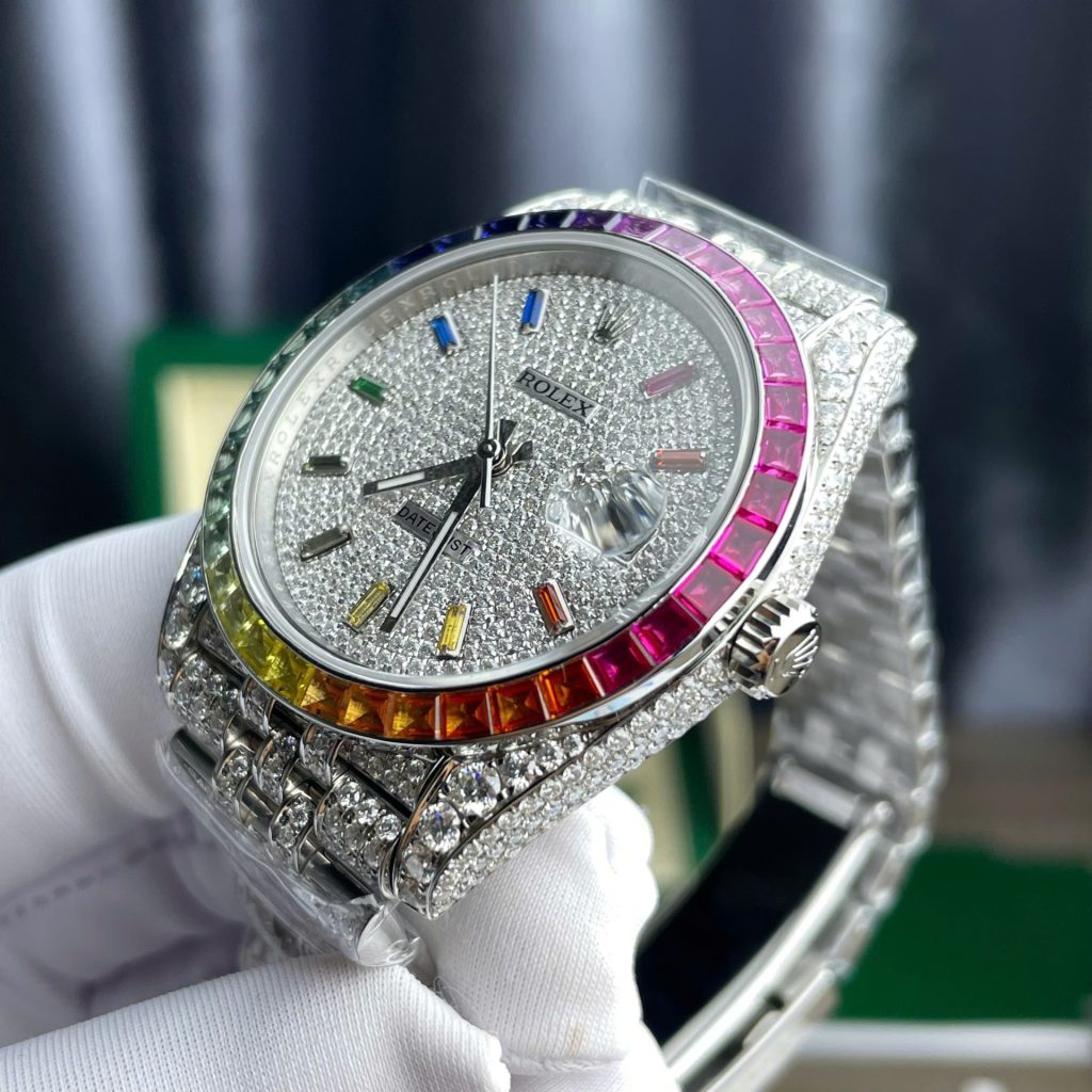 Đồng Hồ Rolex DateJust Chế Tác Ruby + Kim Cương Moissanite Dây Jubilee 41mm (2)