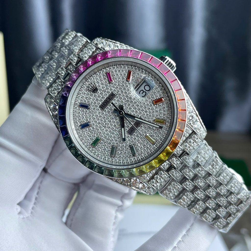 Đồng Hồ Rolex DateJust Chế Tác Ruby + Kim Cương Moissanite Dây Jubilee 41mm (2)