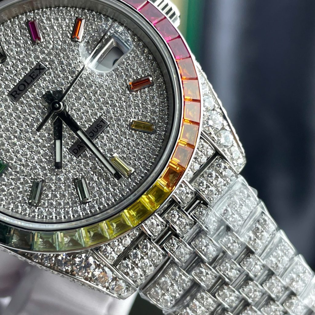 Đồng Hồ Rolex DateJust Chế Tác Ruby + Kim Cương Moissanite Dây Jubilee 41mm (2)