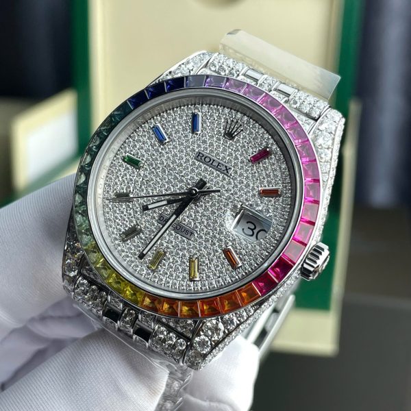 Đồng Hồ Rolex DateJust Chế Tác Ruby + Kim Cương Moissanite Dây Jubilee 41mm (2)