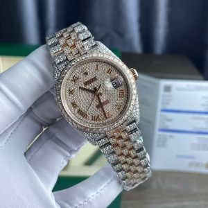 Đồng Hồ Rolex DateJust Replica 11 Bọc Vàng Độ Full Kim Cương Moissanite 36mm (2)