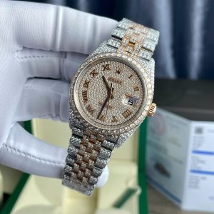 Đồng Hồ Rolex DateJust Replica 11 Bọc Vàng Độ Full Kim Cương Moissanite 36mm (2)