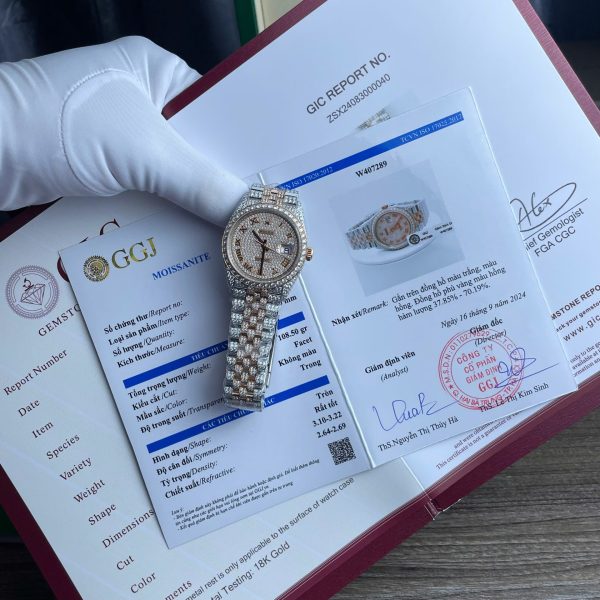 Đồng Hồ Rolex DateJust Replica 11 Bọc Vàng Độ Full Kim Cương Moissanite 36mm (2)