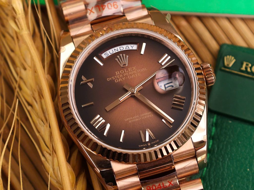 Đồng Hồ Rolex Day-Date 128235 Chế Tác Mặt Chocolate Trọng Lượng 158gram QF Factory 36mm (2)