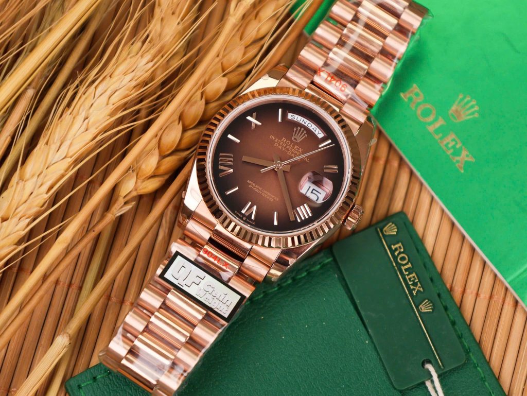 Đồng Hồ Rolex Day-Date 128235 Chế Tác Mặt Chocolate Trọng Lượng 158gram QF Factory 36mm (2)