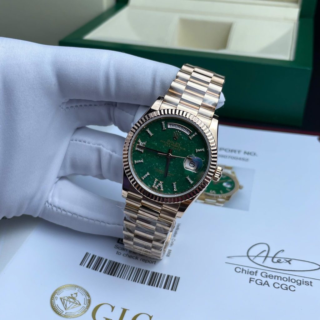 Đồng Hồ Rolex Day-Date 128235 Replica 11 Mặt Số Đá Aventurine Bọc Vàng Thật 36mm (2)