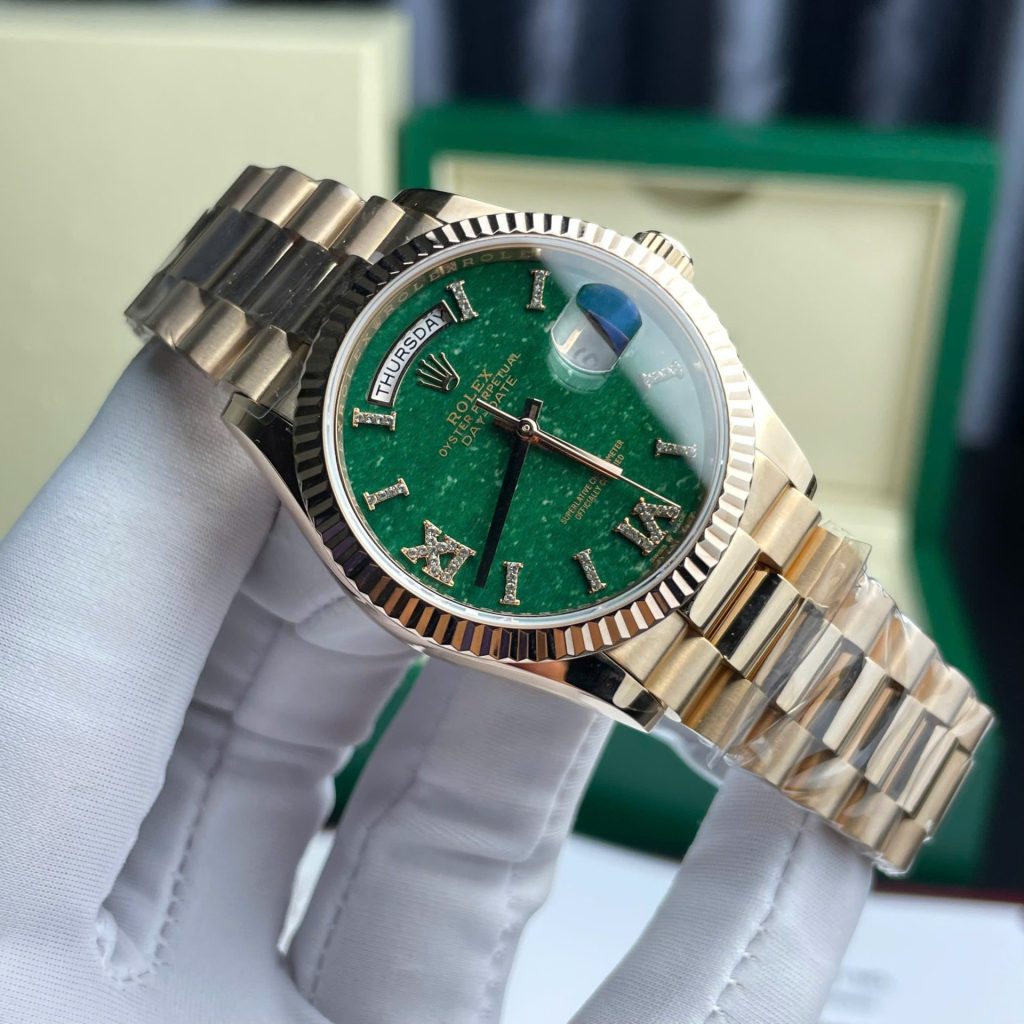 Đồng Hồ Rolex Day-Date 128235 Replica 11 Mặt Số Đá Aventurine Bọc Vàng Thật 36mm (2)