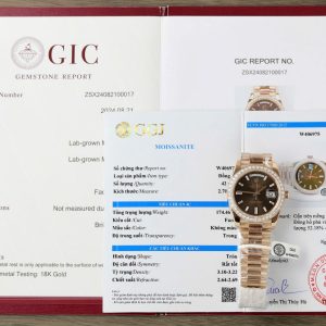 Đồng Hồ Rolex Day-Date Độ Kim Cương Moissanite Bọc Vàng Thật Mặt Chocolate GMF 40mm (12)