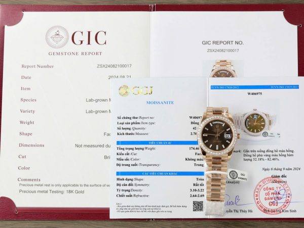 Đồng Hồ Rolex Day-Date Độ Kim Cương Moissanite Bọc Vàng Thật Mặt Chocolate GMF 40mm (12)