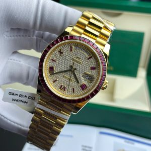 Đồng Hồ Rolex Day-Date Độ Ruby Đỏ + Kim Cương Moissanite Bọc Vàng Thật GM Factory 40mm (2)