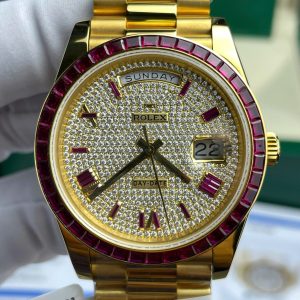 Đồng Hồ Rolex Day-Date Độ Ruby Đỏ + Kim Cương Moissanite Bọc Vàng Thật GM Factory 40mm (2)