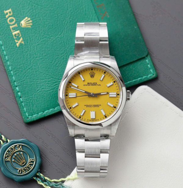 Đồng Hồ Rolex Oyster Perpetual 124300 Rep 11 Cao Cấp Mặt Số Màu Vàng VSF 41mm (2)