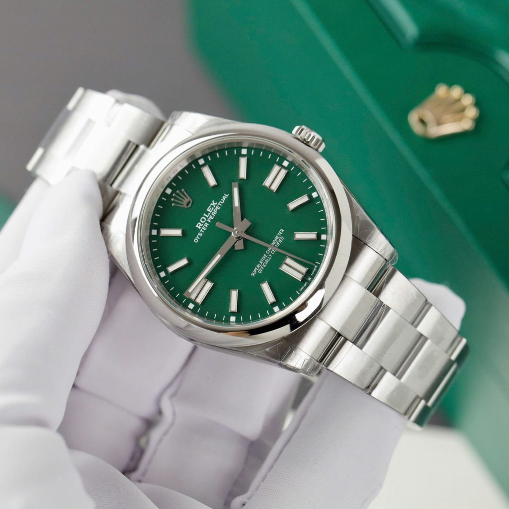 Đồng Hồ Rolex Oyster Perpetual 124300 Replica 11 Mặt Số Màu Xanh Lá VSF 41mm (2)