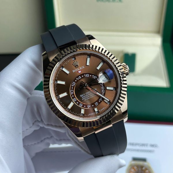 Đồng Hồ Rolex Sky-Dweller M336235 Replica 11 Bọc Vàng Thật Mặt Chocolate 42mm (2)