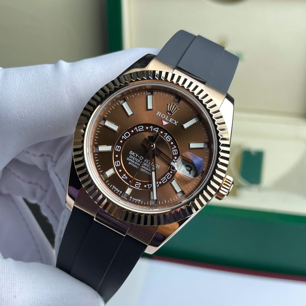 Đồng Hồ Rolex Sky-Dweller M336235 Replica 11 Bọc Vàng Thật Mặt Chocolate 42mm (2)