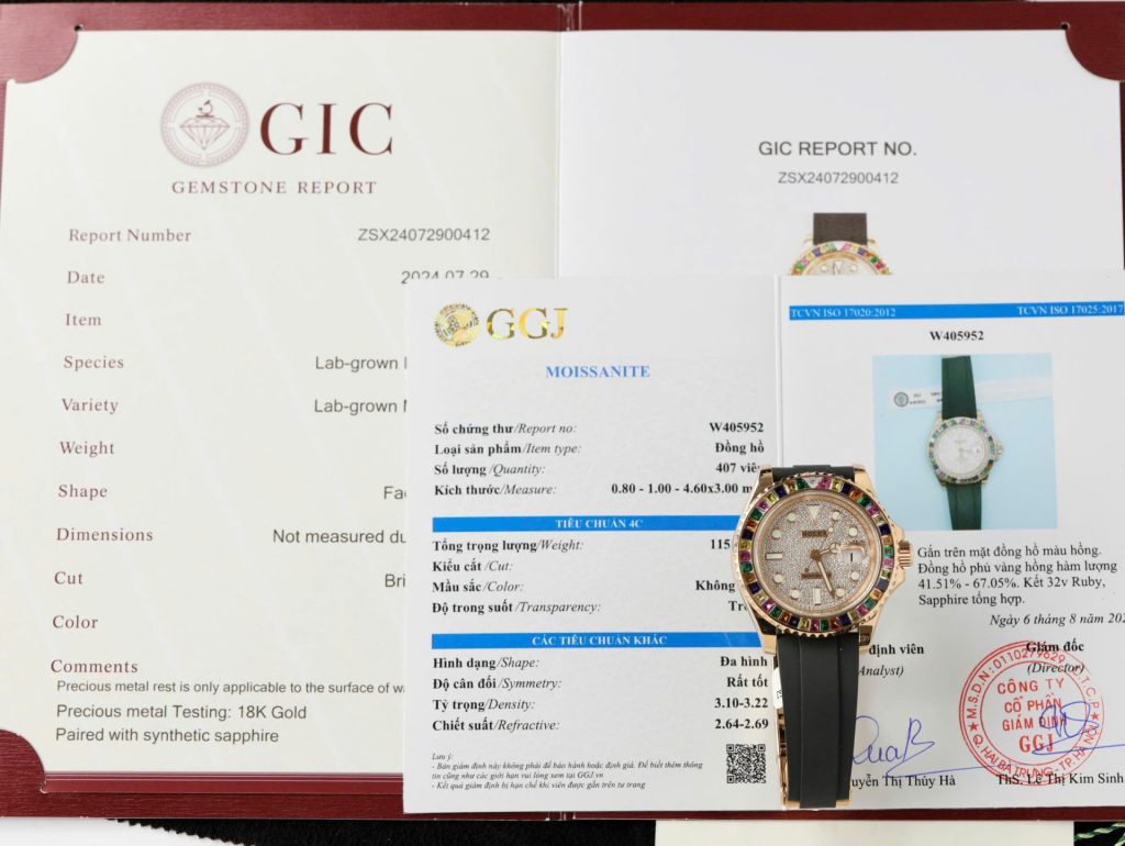 Đồng Hồ Rolex Yacht-Master Chế Tác Bọc Vàng Thật Đính Kim Cương Moissanite Hong Kong 40mm (11)