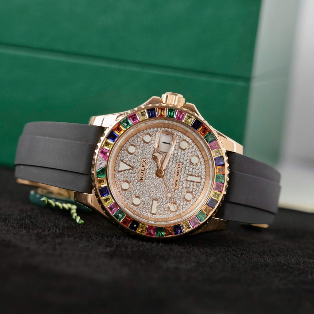 Đồng Hồ Rolex Yacht-Master Chế Tác Bọc Vàng Thật Đính Kim Cương Moissanite Hong Kong 40mm (2)