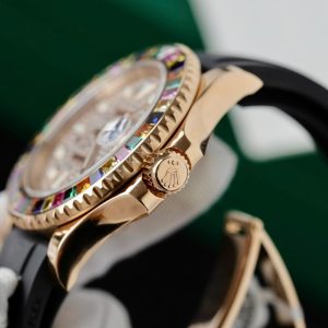 Đồng Hồ Rolex Yacht-Master Chế Tác Bọc Vàng Thật Đính Kim Cương Moissanite Hong Kong 40mm (2)