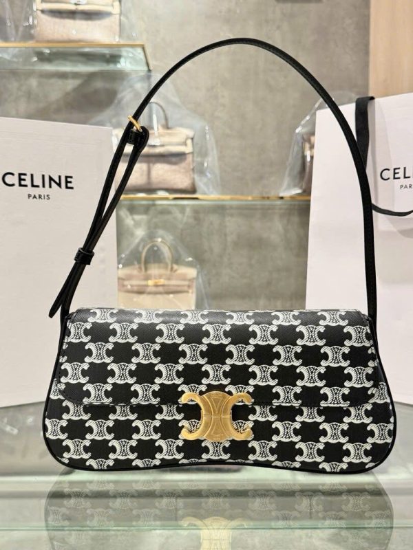 Túi Xách Celine Triomphe Siêu Cấp Hoạ Tiết Monogram Đen Trắng 28cm (2)