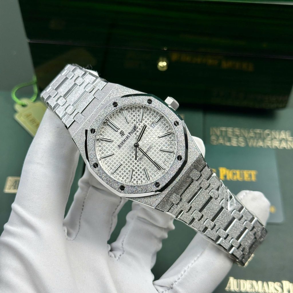 Đồng Hồ Audemars Piguet Royal Oak 15410 Frosted Gold Rep 11 Mặt Trắng Nhá Máy APS 41mm (2)