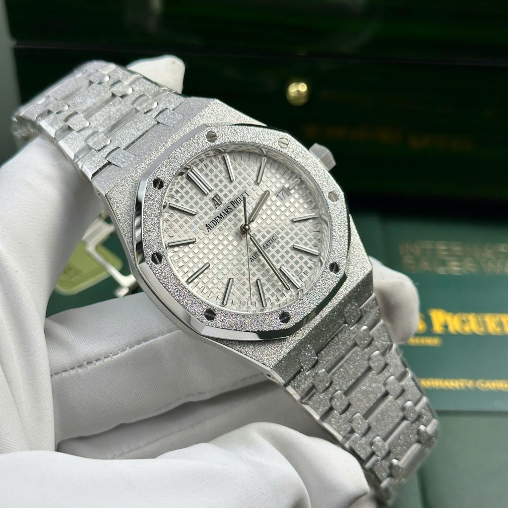 Đồng Hồ Audemars Piguet Royal Oak 15410 Frosted Gold Rep 11 Mặt Trắng Nhá Máy APS 41mm (2)