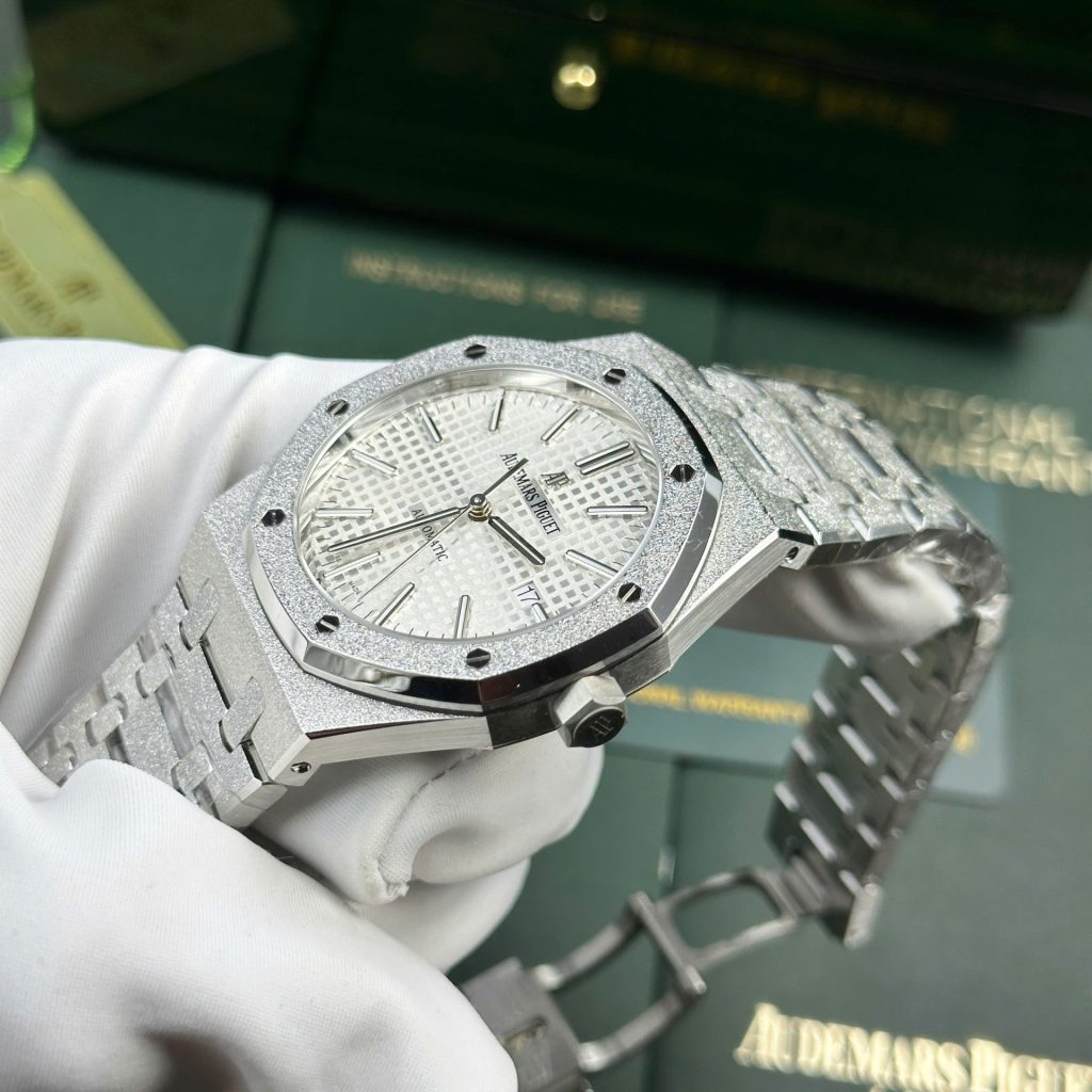 Đồng Hồ Audemars Piguet Royal Oak 15410 Frosted Gold Rep 11 Mặt Trắng Nhá Máy APS 41mm (2)