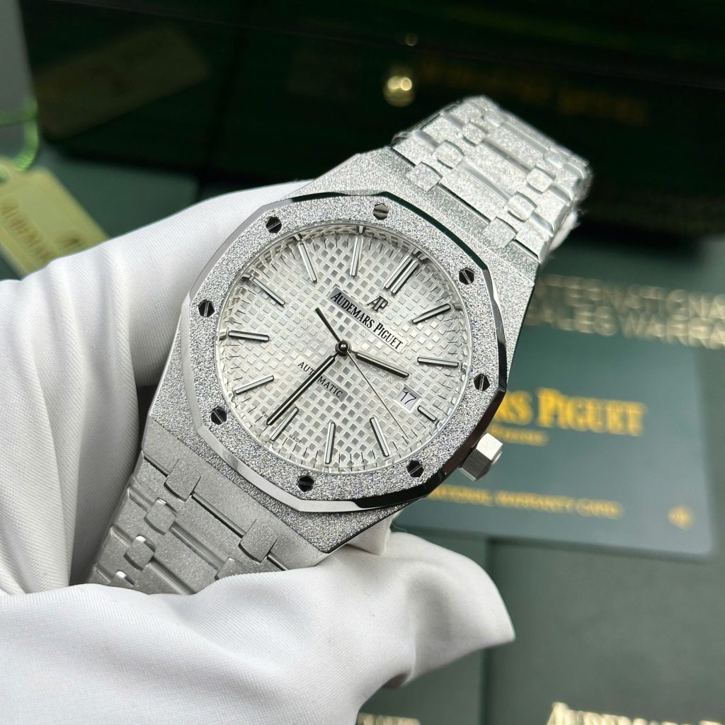 Đồng Hồ Audemars Piguet Royal Oak 15410 Frosted Gold Rep 11 Mặt Trắng Nhá Máy APS 41mm (2)