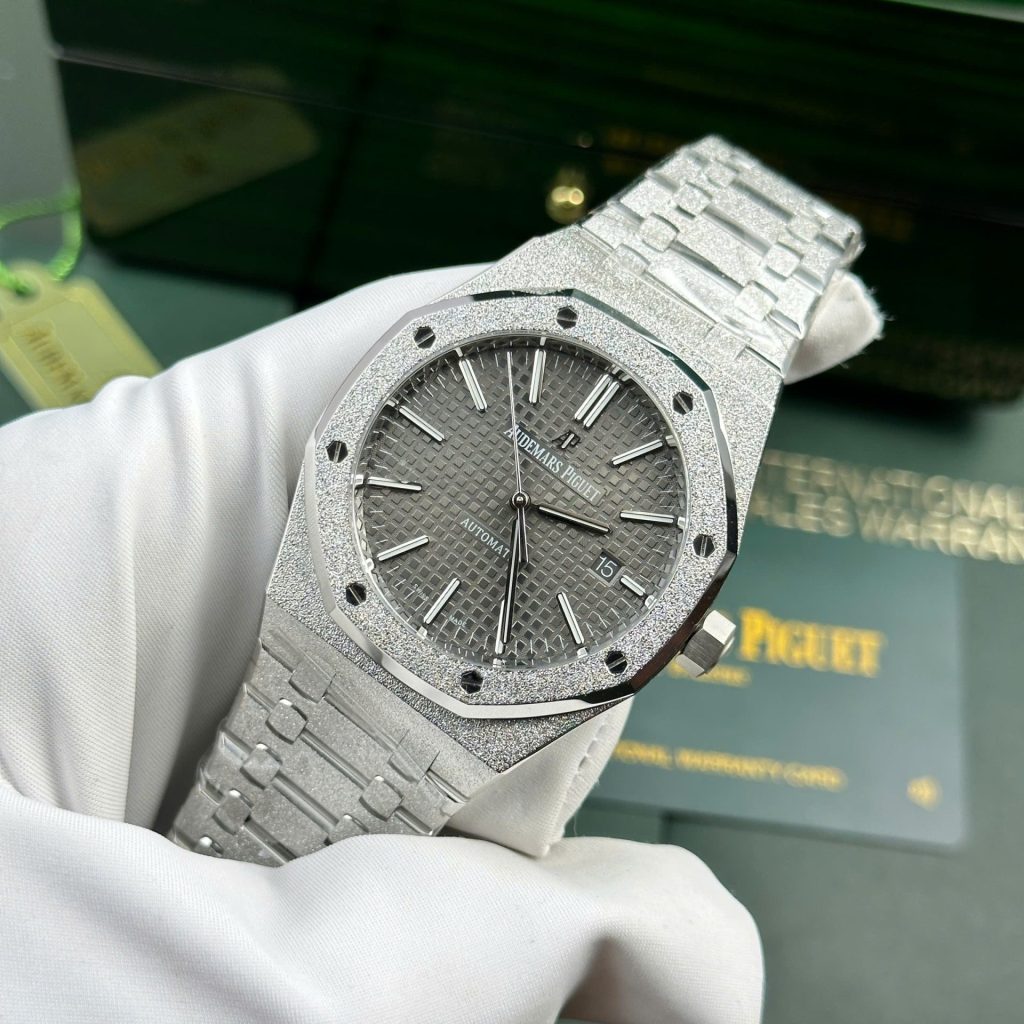 Đồng Hồ Audemars Piguet Royal Oak 15410 Frosted Gold Replica 11 Mặt Xám Nhà Máy APS 41mm (2)