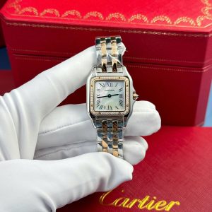 Đồng Hồ Cartier Panthere Màu Demi Vàng Hồng Rep 11 Mặt Khảm Xà Cừ Nhà Máy AF 27x36mm (2)