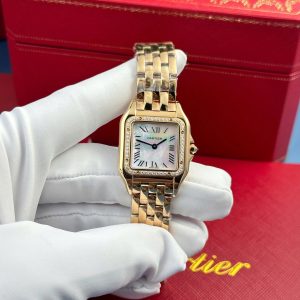 Đồng Hồ Cartier Panthere Màu Vàng Hồng Replica 11 Mặt Khảm Xà Cừ Nhà Máy AF 27x36mm (2)