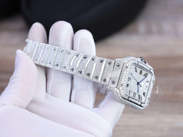 Đồng Hồ Cartier Santos Chế Tác Đính Full Kim Cương Moissanite Hong Kong 39 (2)