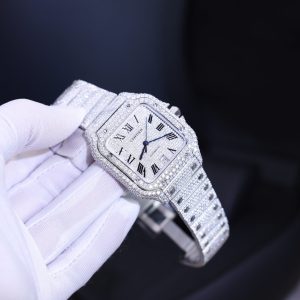 Đồng Hồ Cartier Santos Chế Tác Đính Full Kim Cương Moissanite Hong Kong 39 (2)