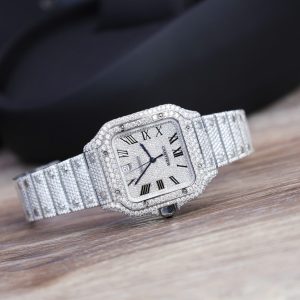 Đồng Hồ Cartier Santos Chế Tác Đính Full Kim Cương Moissanite Hong Kong 39 (2)