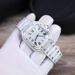 Đồng Hồ Cartier Santos Chế Tác Đính Full Kim Cương Moissanite Hong Kong 39 (2)